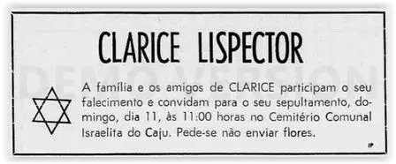 Anúncio da morte de Clarice.